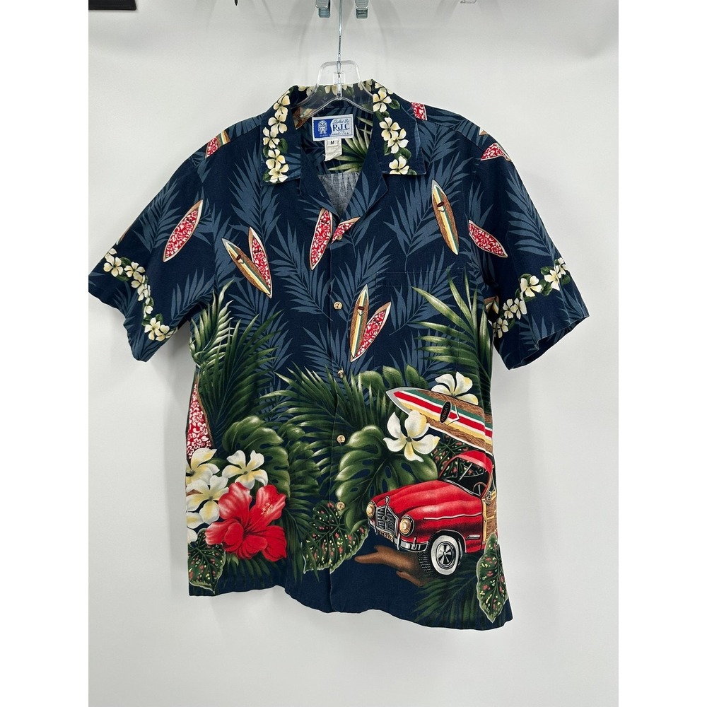 RJC Mens Vintage Woody Wagon Hawaiian Shirt Size M Aloha Surf Tiki Resort Cruise